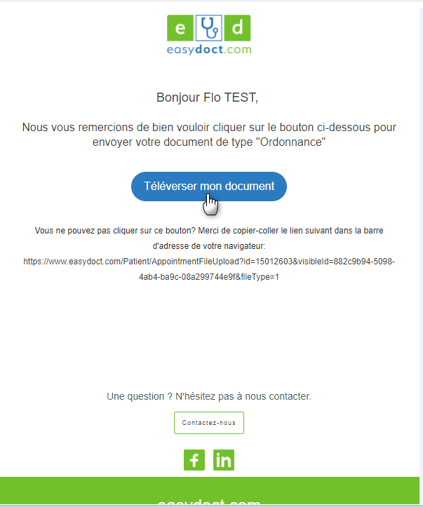 Joindre mon ordonnance demandée par email par un centre médical EASYDOCT