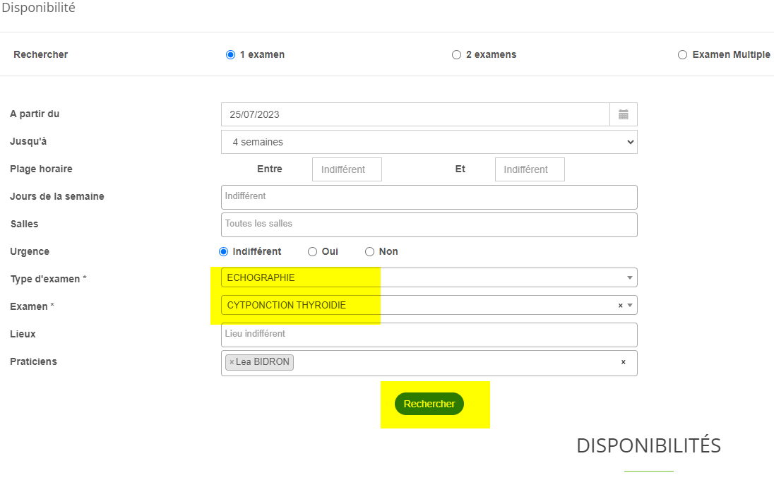 Fixer un rendezvous depuis une demande de rendezvous en utilisant la DISPO EASYDOCT